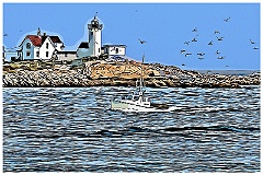 Lobster Boat Guided by Eastern Point Light -Digital Painting
